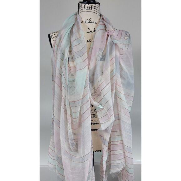 Women's Lightweight Accessory Scarf Teal Pink‎ Tassel Stripe - Set of 2 - Picture 2 of 6